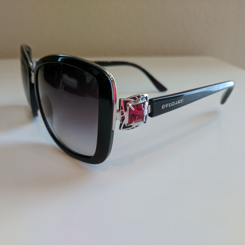 Bvlgari Black & RubyRed Rhinestone Sunglasses